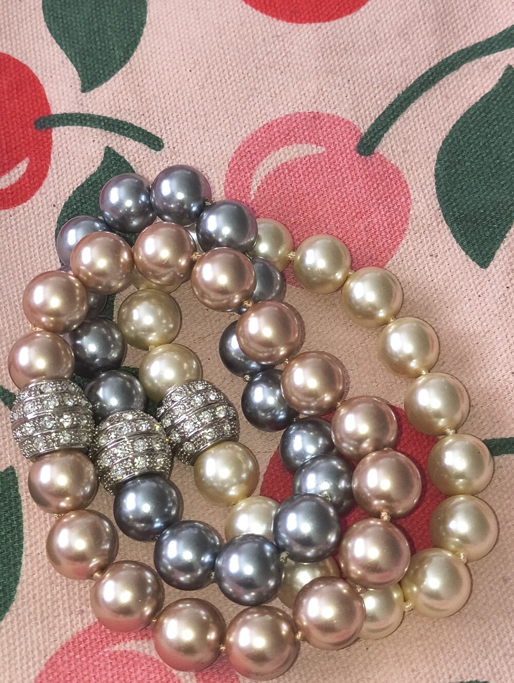 Stunning High Quality Pearl Bracelets W/ Magnetic Rhinestone Clasp. Estate Find.